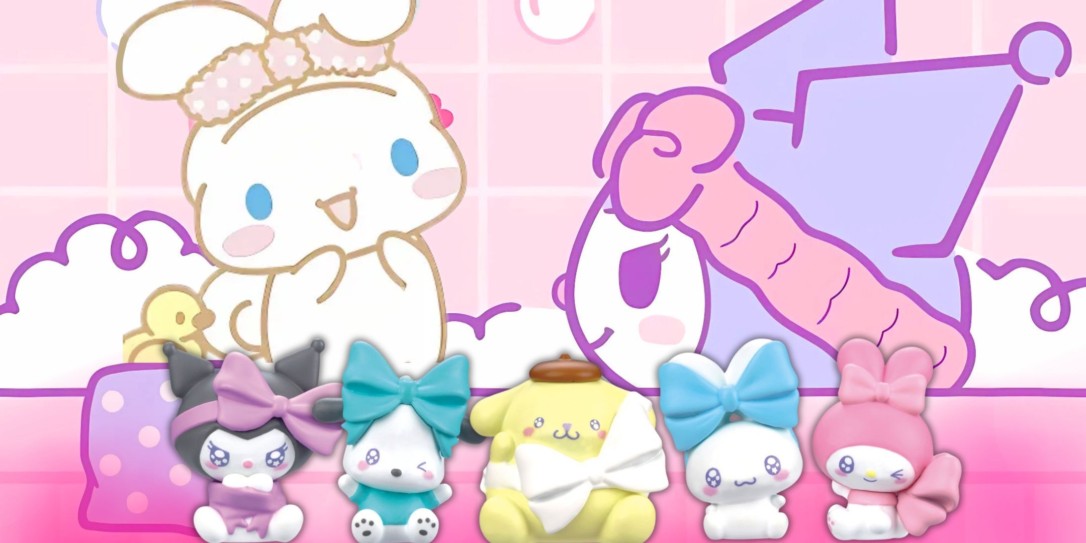 Cinnamoroll and Kuromi de Sanrio with Bandai bath bombs carrying arcs
