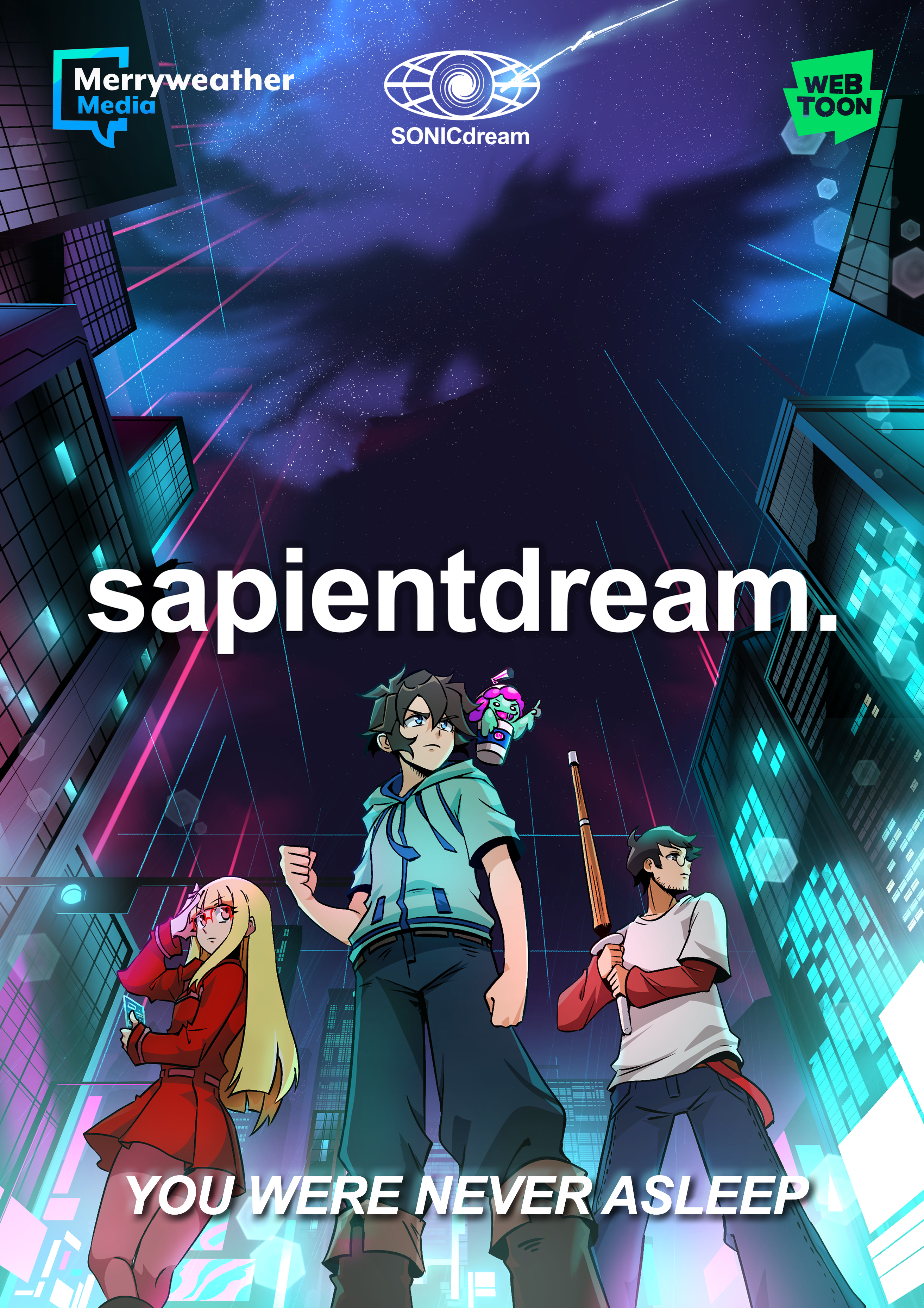 WEBTOON and DJ Slushii webcomic Sapient Dream poster with main characters