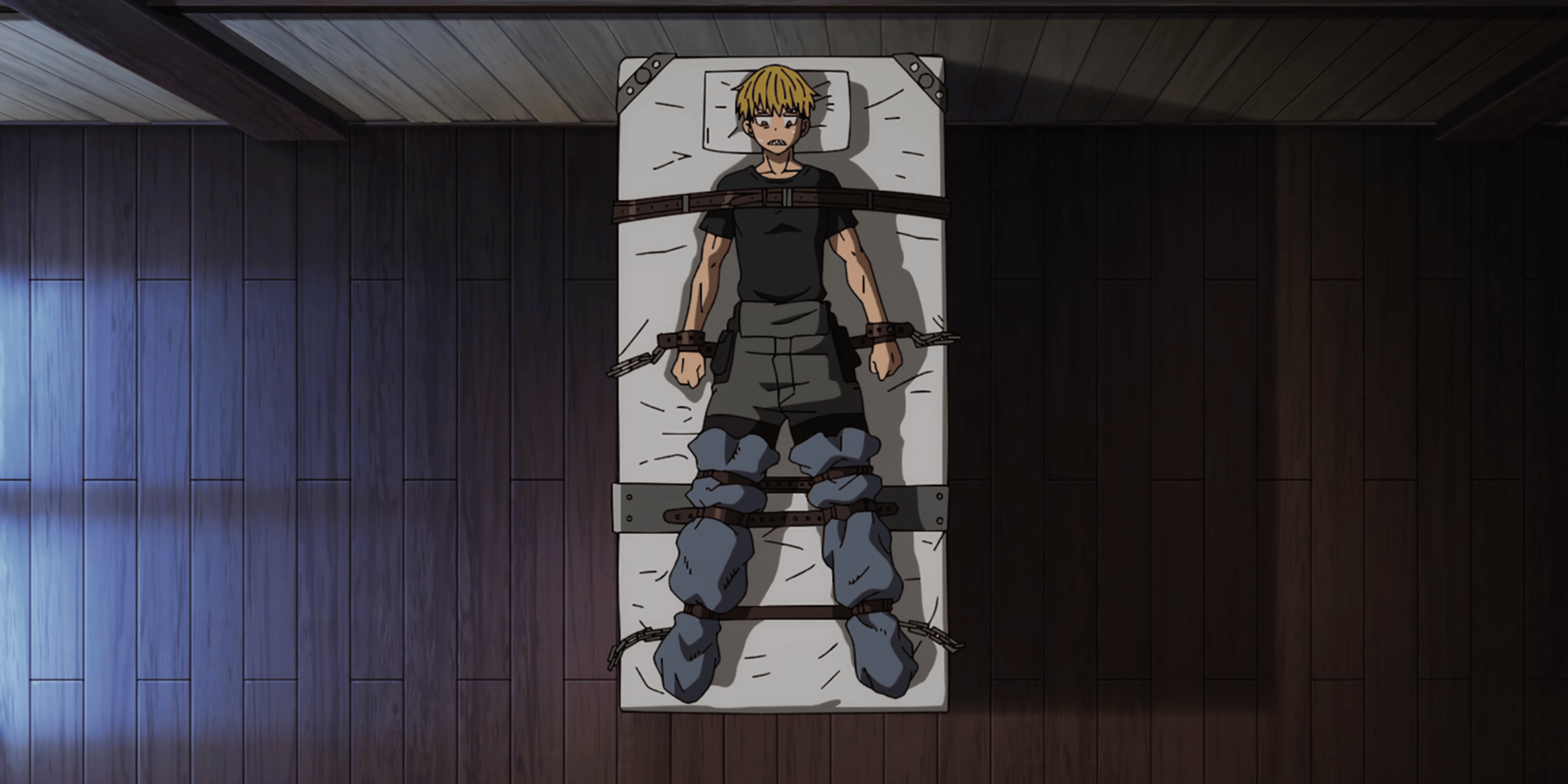 Shinra desperta de seu estado inconsciente em Fire Force, temporada 3, episódio 12