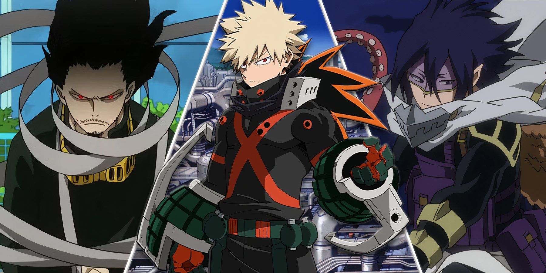 Shoto Aizawa, Katsuki Bakugo y Tamaki AMajiki en mi héroe universitario
