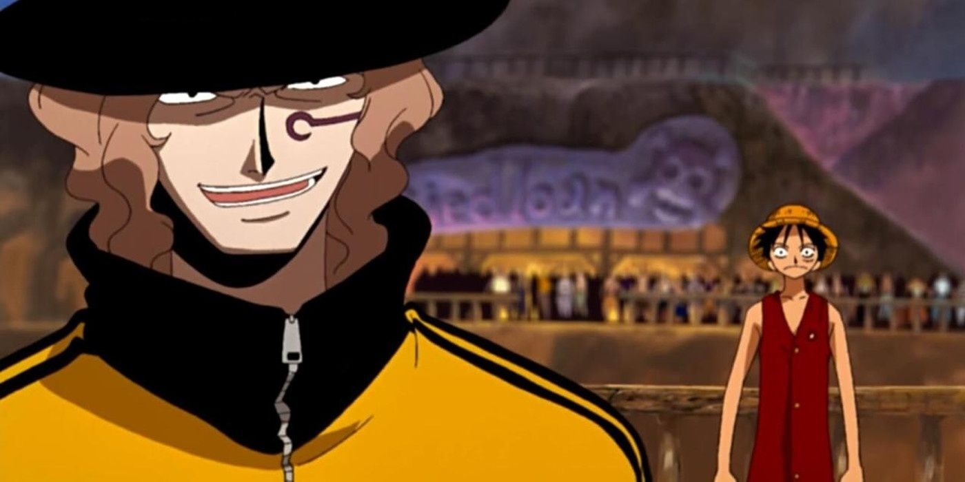 Shuraiya talks with Luffy in the background.