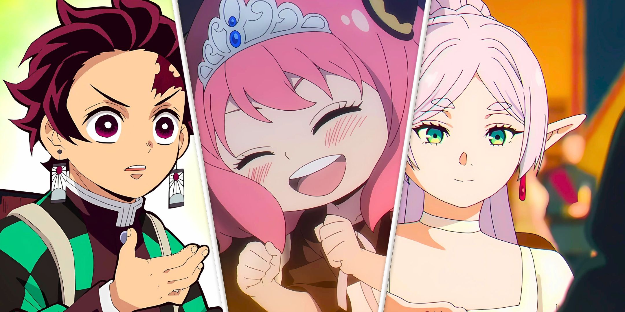 Tanjiro de Demon Slayer, Spy X Family's Aya and Freiren Anime Collage