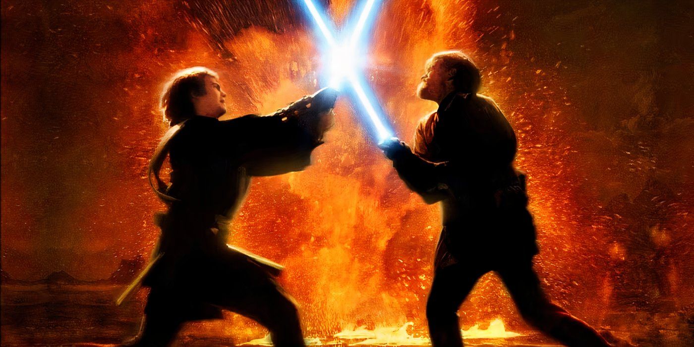 Anakin and Obi-Wan duel one another to the death in Revenge of the Sith.