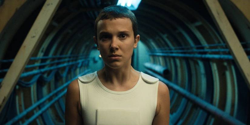 Millie Bobby Brown Like Eleven / Jane Hopper in a bunker in the television series Stranger Things