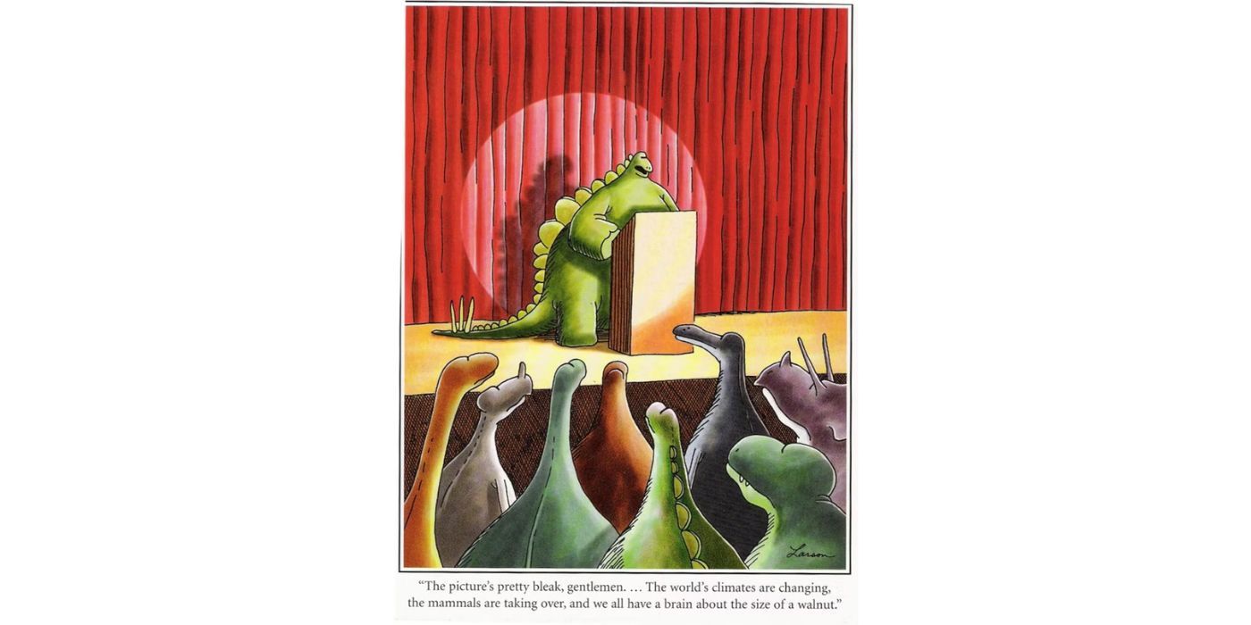 Los dinosaurios discuten su inminente doom - The Far Side