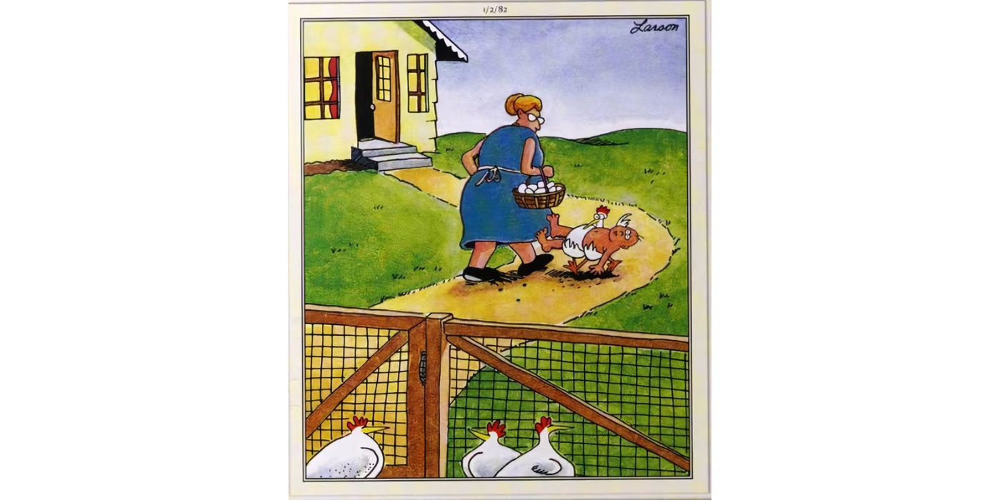 Una mujer y una gallina hacen un trato - The Far Side