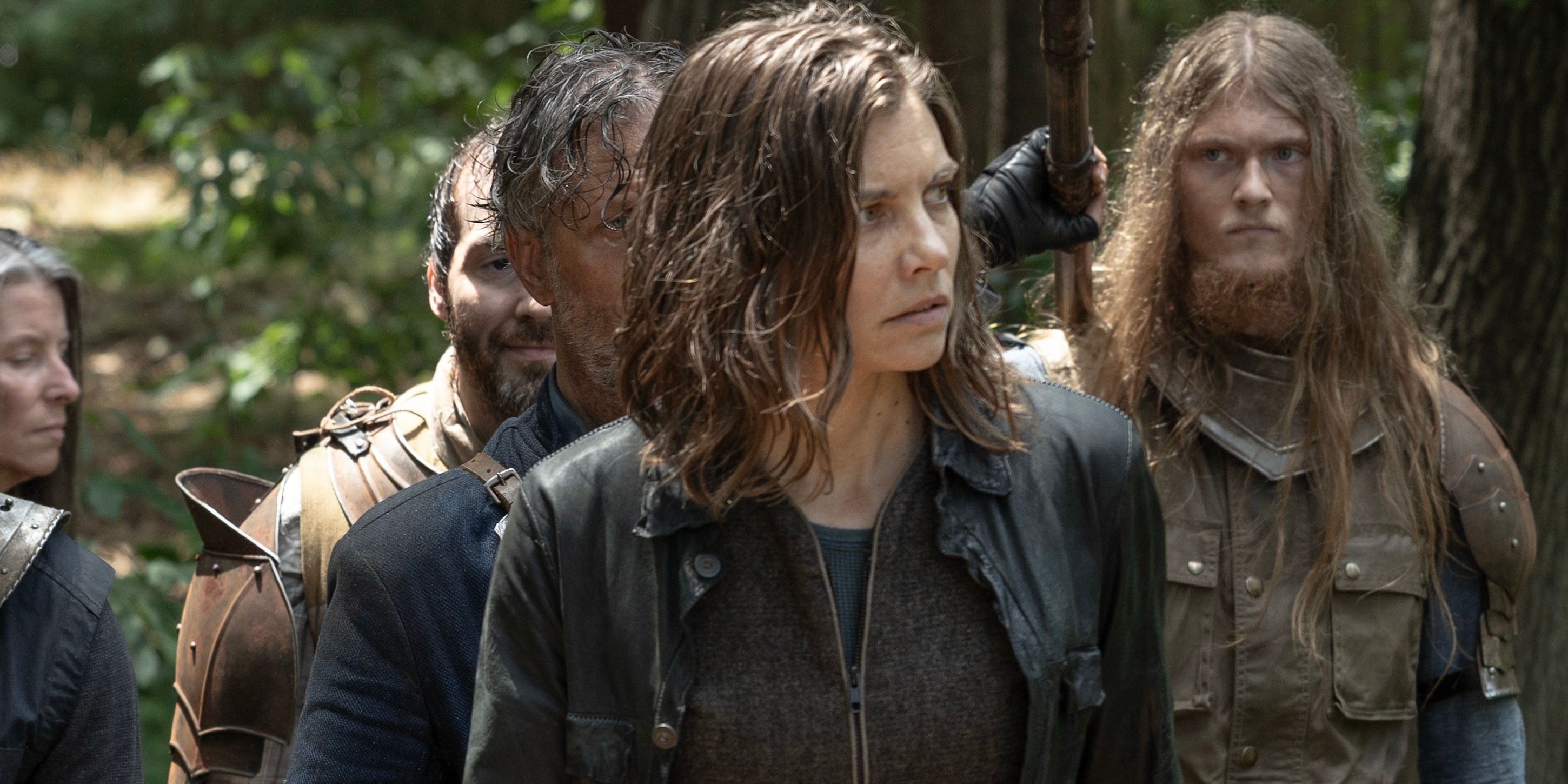 Lauren Cohan as Maggie Rhee with Bruegel's people on The Walking Dead: Dead City