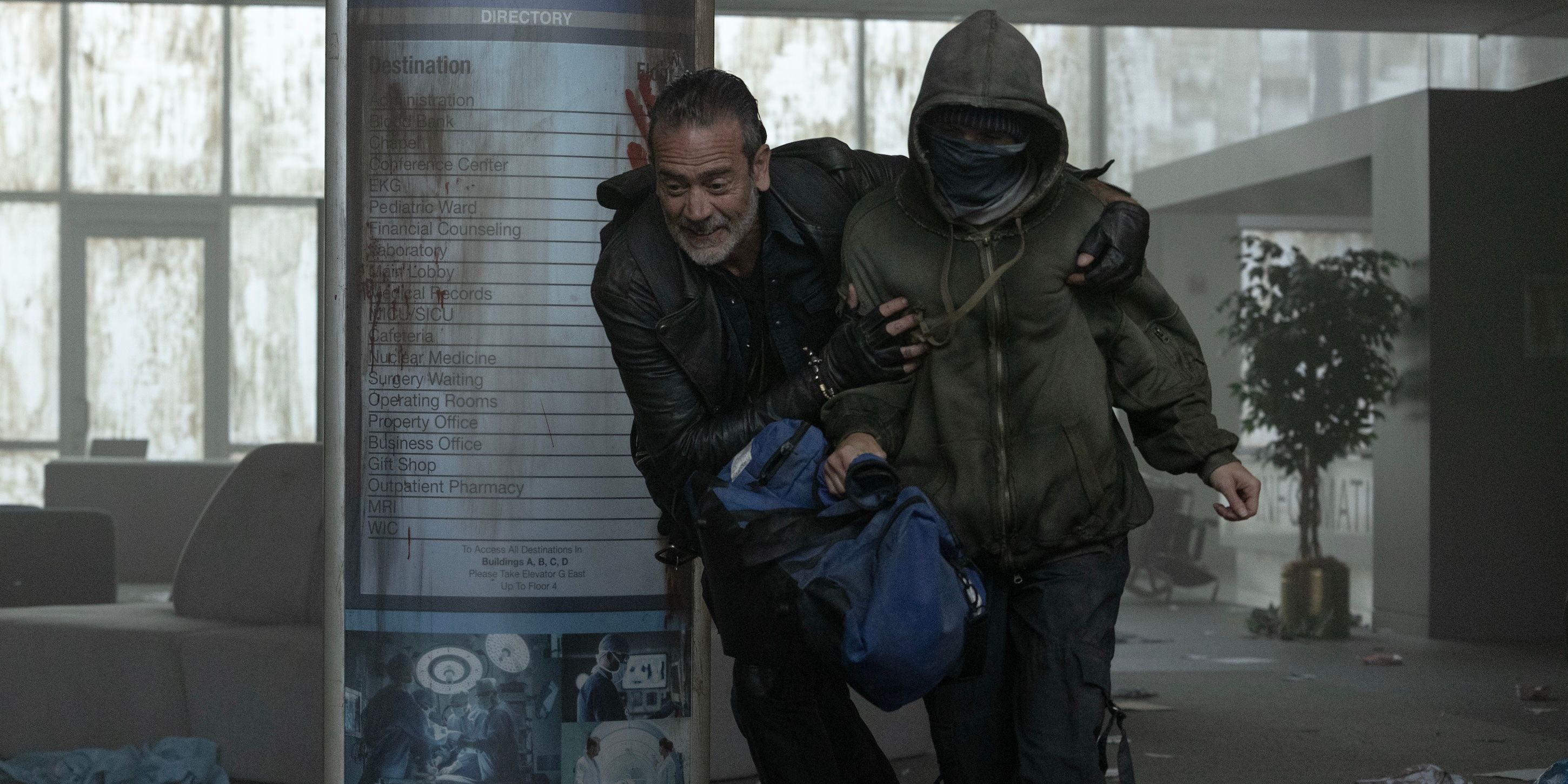 Negan taking down a raider in a hospital on The Walking Dead: Dead City