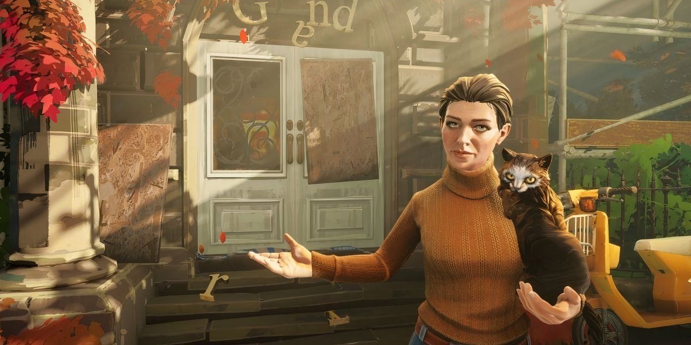 Una mujer sosteniendo un gato en su mano