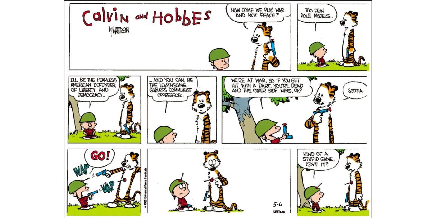 Calvin and Hobbes muzzle to play war and not peace in Calvin and Hobbes