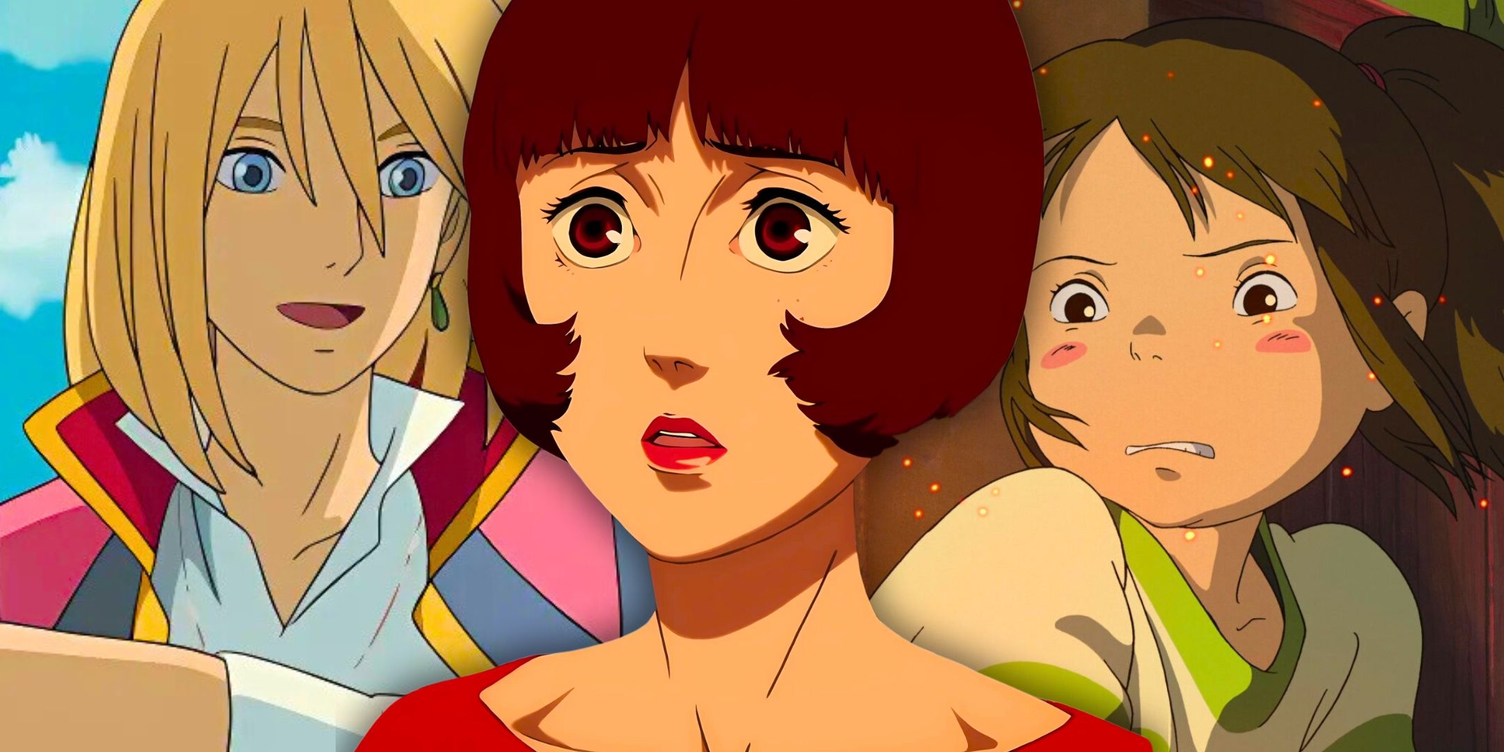 A collage featuring Howl from Howl's Moving Castle, Chihiro from Spirited Away and Paprika