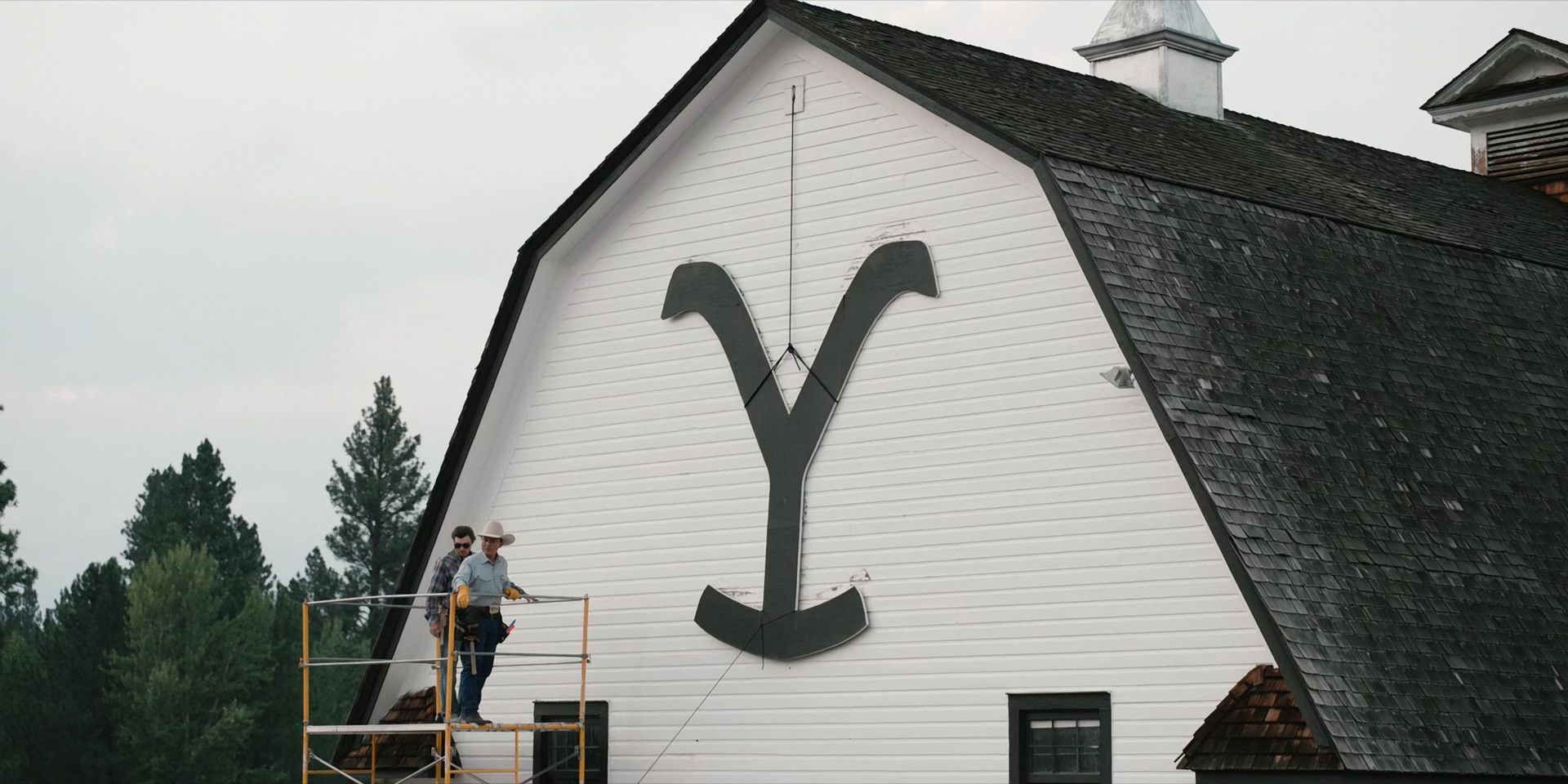The Indians lower the "Y" on the Yellowstone Ranch in Yellowstone Season 5