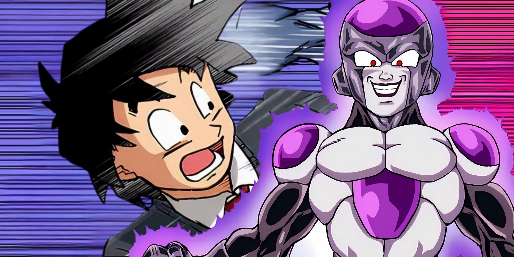 Un collage con Goten y Black Frieza del Dragon Ball Super Manga