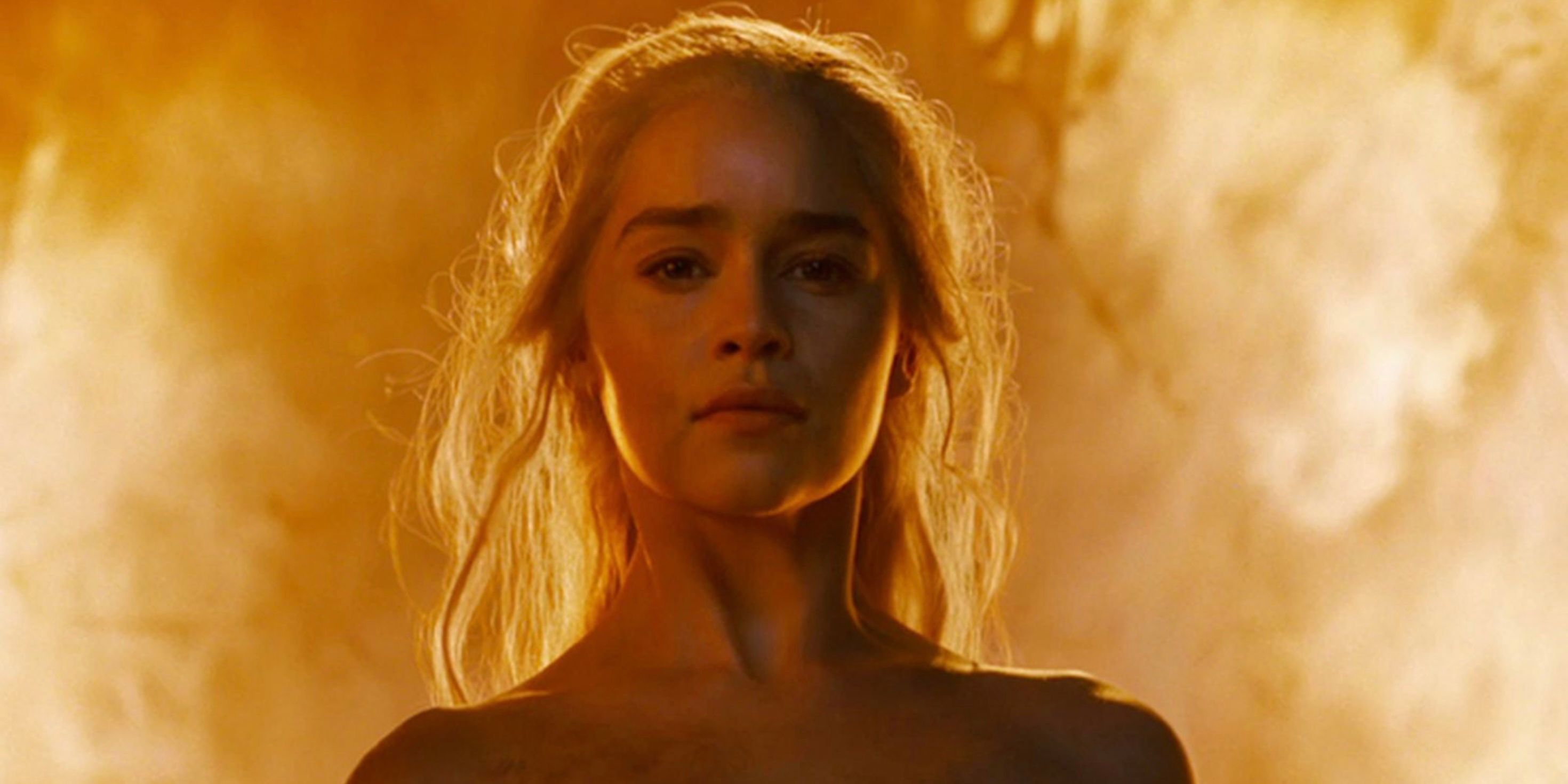 Daenerys Targaryen is surrounded by fire on Game of Thrones 