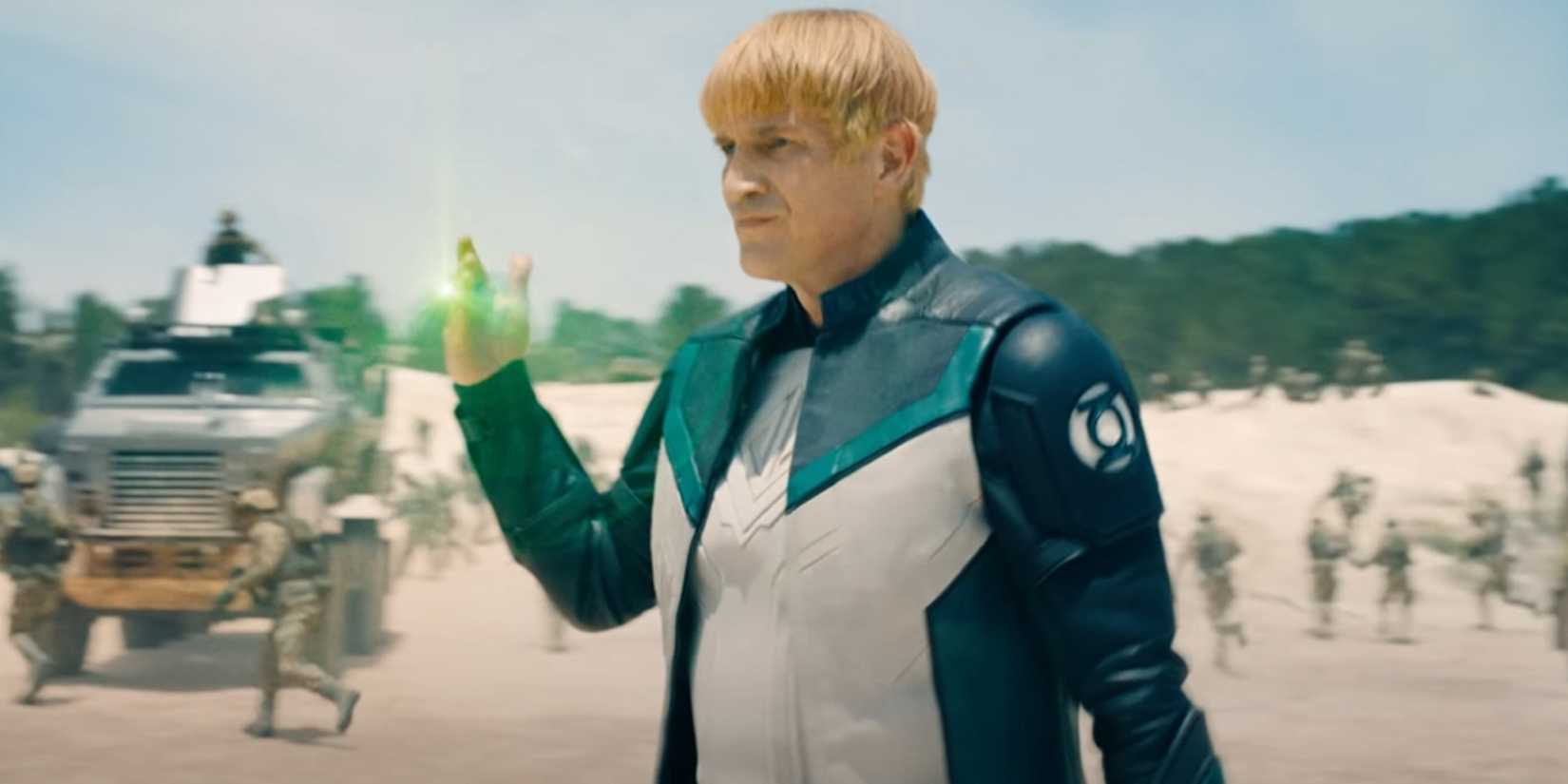 Guy Gardner uses his ring to attack some soldiers