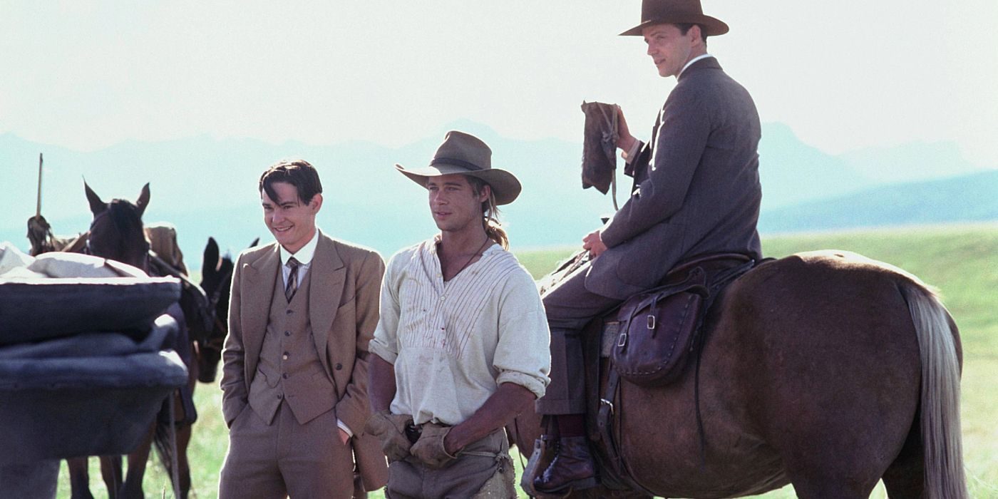 Henry Thomas as Samuel Ludlow, Brad Pitt as Tristan Ludlow, Aidan Quinn as Alfred Ludlow in Legends of the Fall