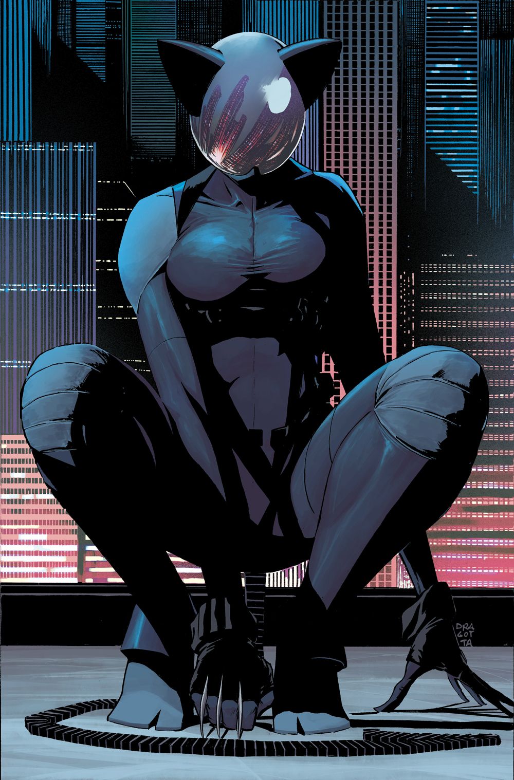 Absolute Catwoman as seen crouching on a rooftop on the main cover for Absolute Batman 13