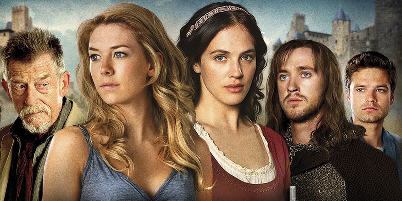 John Hurt, Vanessa Kirby, Jessica Brown Findlay, Tom Felton, and Sebastian Stan in poster of 2012 Labyrinth TV series