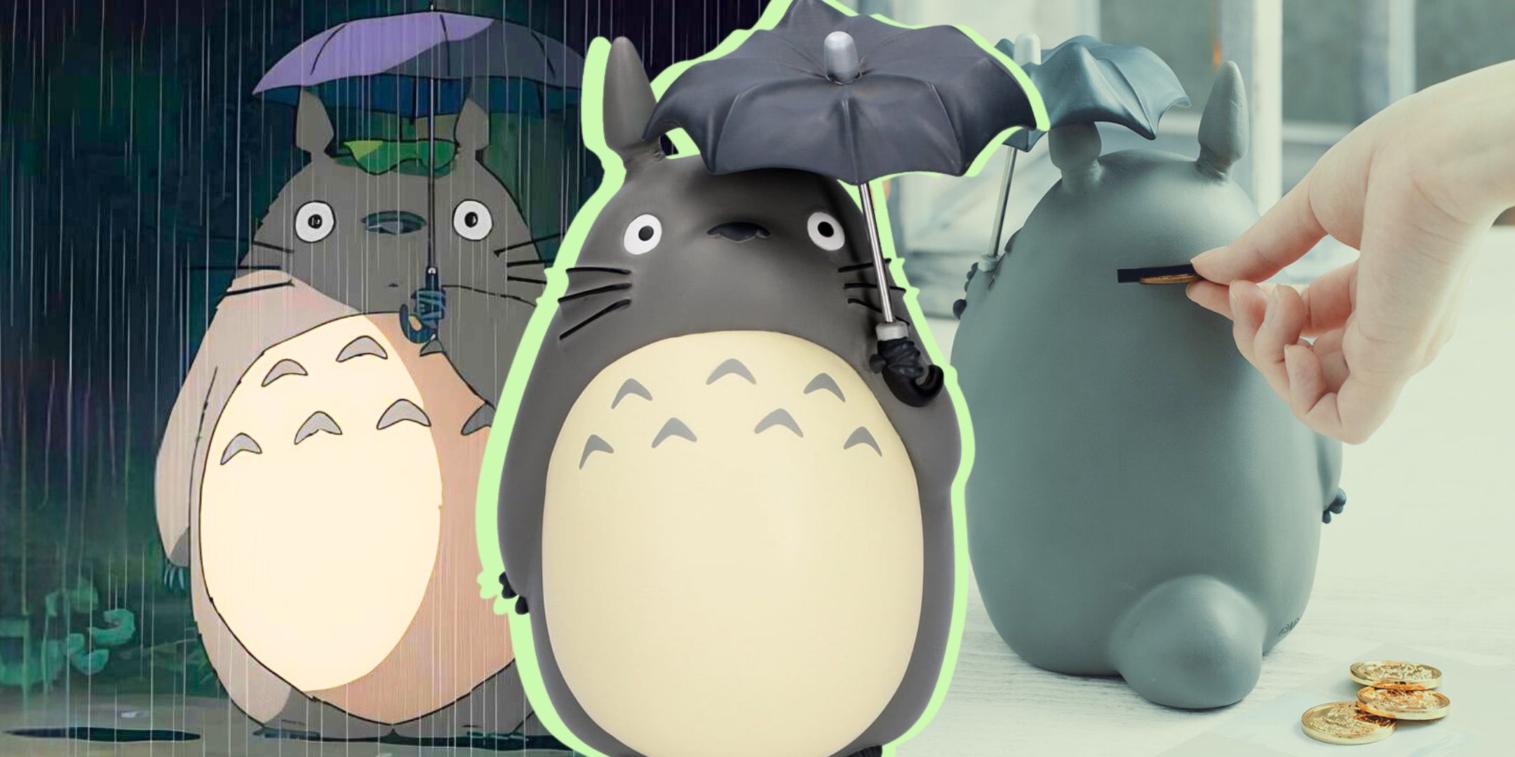 Studio Ghibli's Totoro holding umbrella and My Neighbor Totoro piggy bank