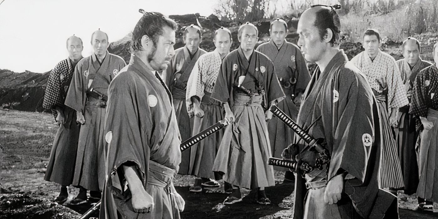 Sanjuro faces an enemy of Samurai in Sanjuro.
