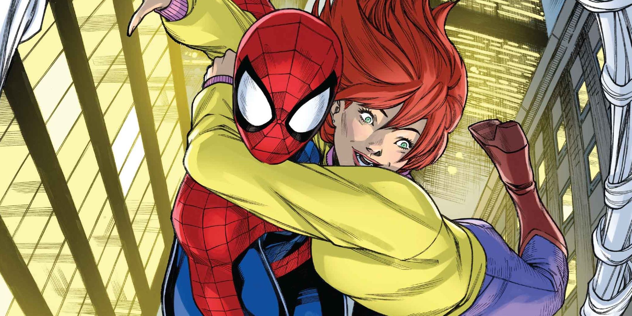 Spider-Man and Mary Jane swing together