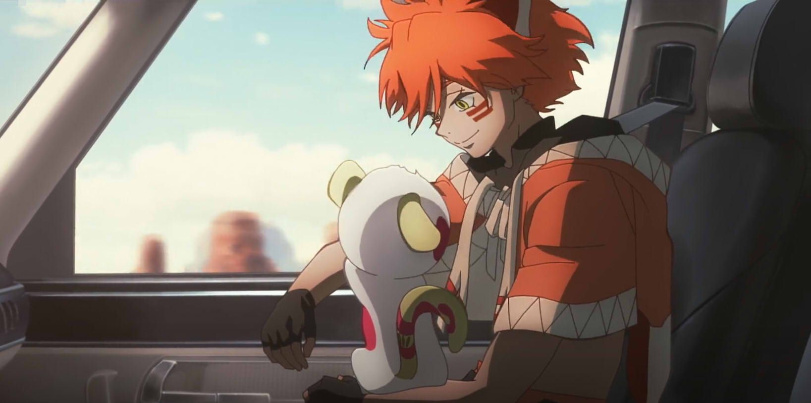 The Johhnies look out a window while riding in a car with Ghostblade in To Be Hero X Episode 17.