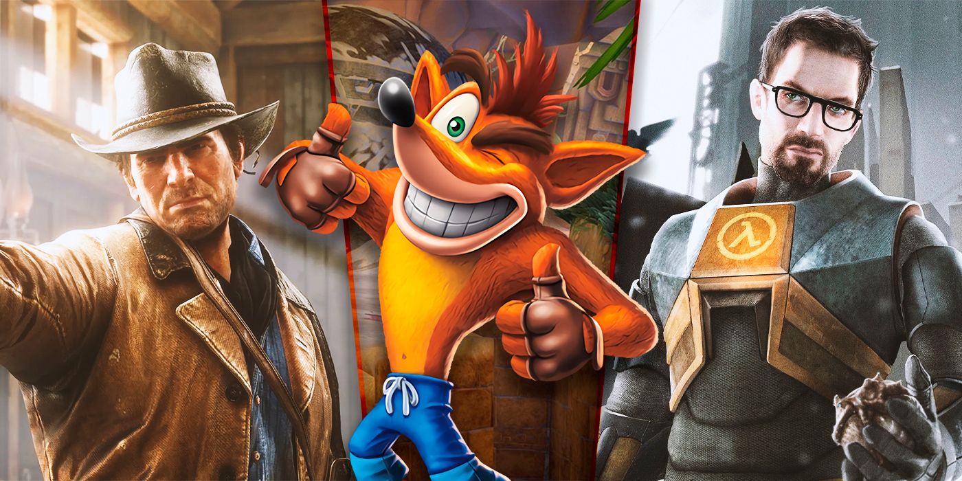 Crash Bandicoot, Red Dead Redemption 2, and Half-Life 2