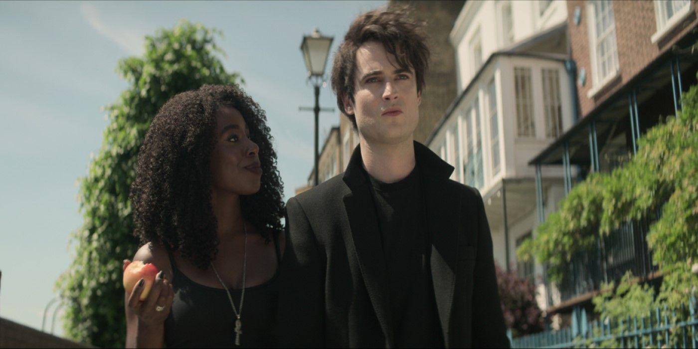 Death and Dream walking down a city street talking in The Sandman Season 1