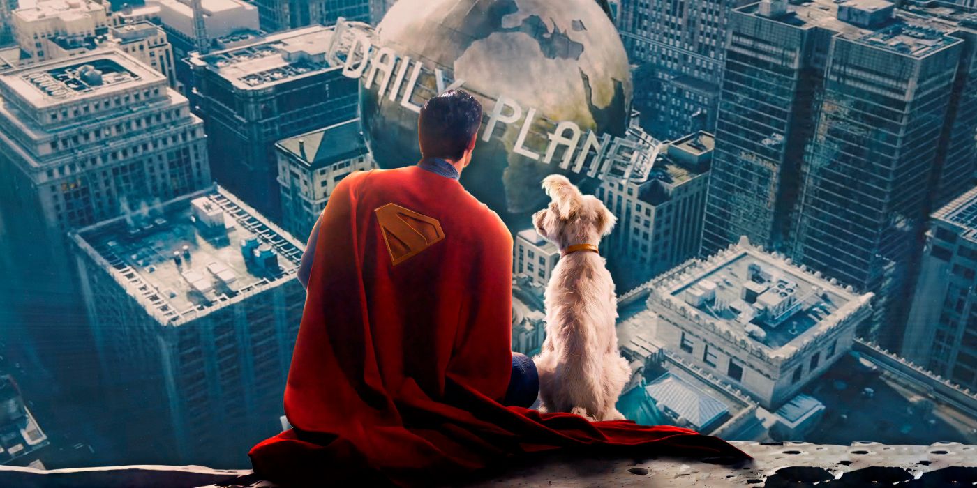 Superman and Krypto with a daily planet Earth in the background