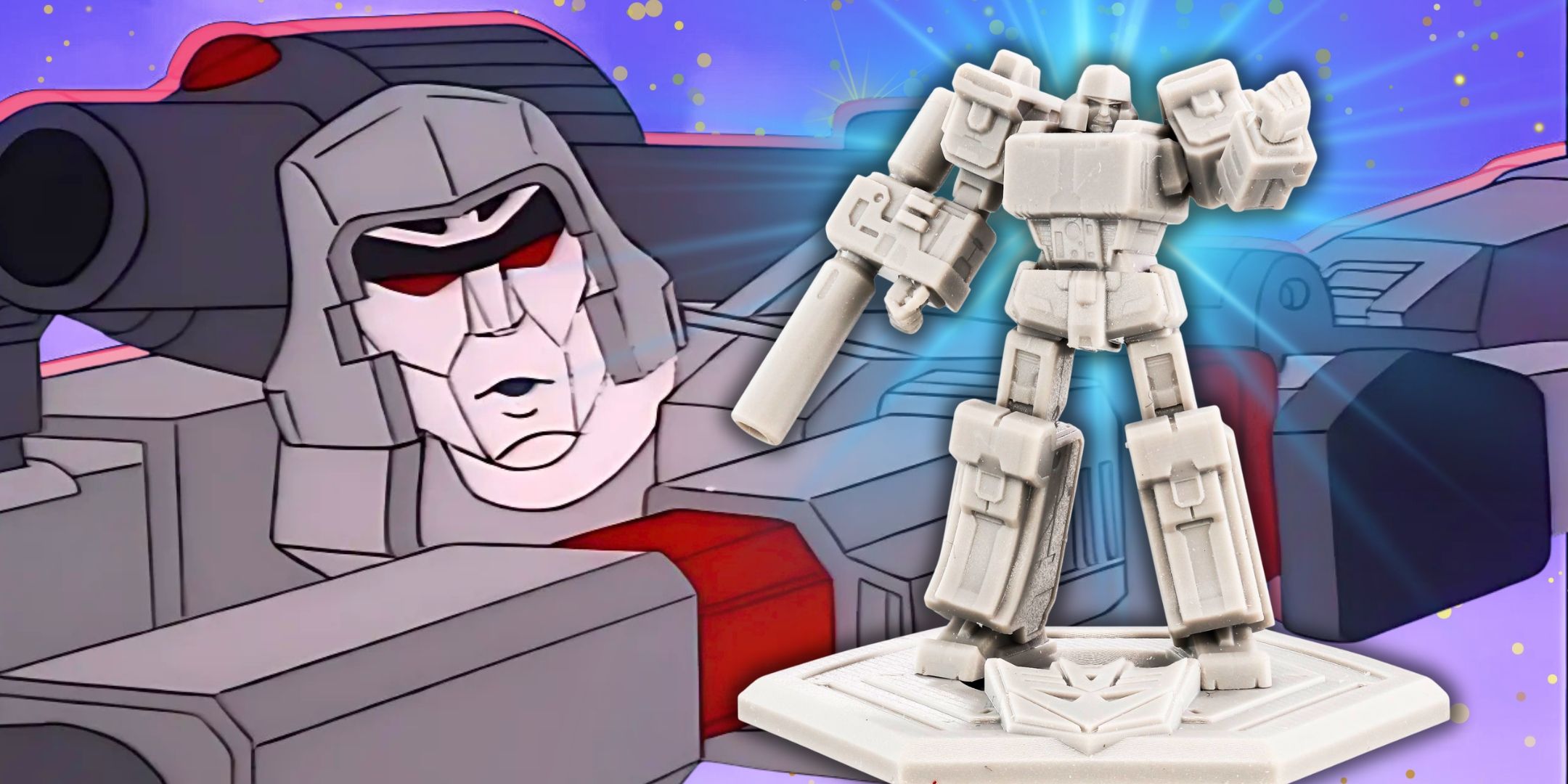 Megatron next to the Transformers Micrize Piece Megatron garage kit.
