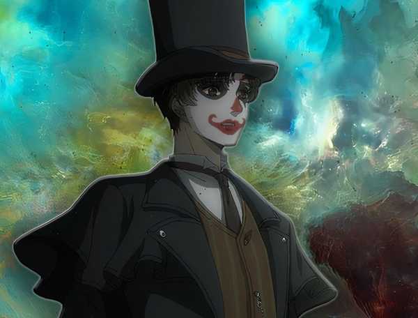 Clown Klein stands in front of a vibrant cosmic backdrop in Lord of Mysteries Episode 10