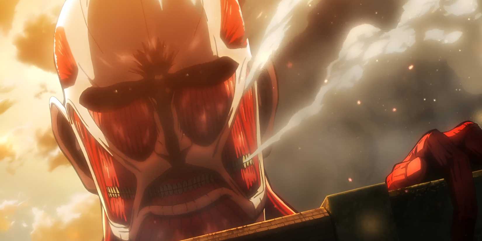 Colossal Titan prepares to kick the wall in Attack on Titan
