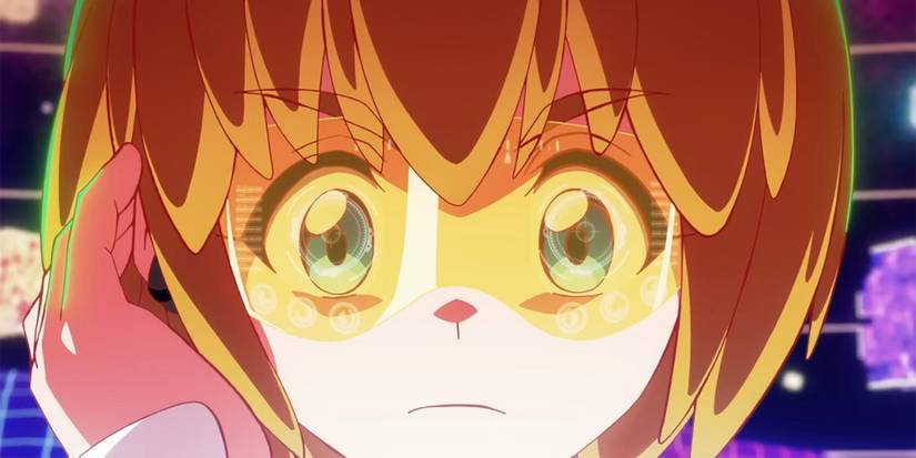 Reina examines data in Digimon Beatbreak.