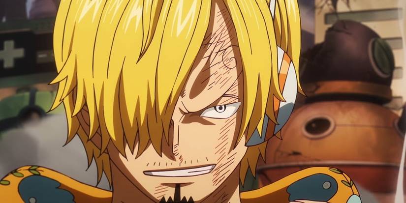 This is an anime screenshot of Sanji, zoomed in on his face with a grin, in One Piece Episode 1141. 