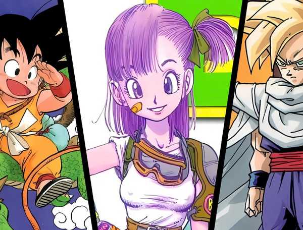Kid Goku, Bulma and Teen SSJ Gohan pose on Dragon Ball and DBZ volume covers