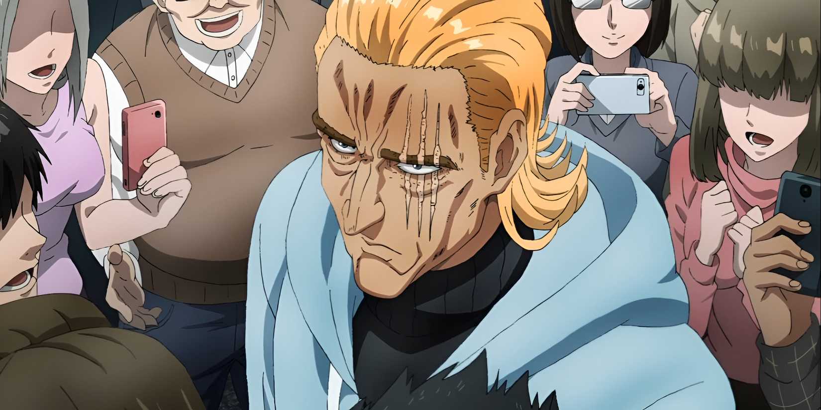 O rei está cercado por pessoas em One-Punch Man