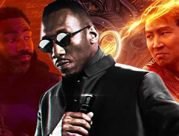 Donald Glover as Prowler in Spider-Man: Across the Spider-Verse, Mahershala Ali as Blade, and Simu Liu as Shang-Chi