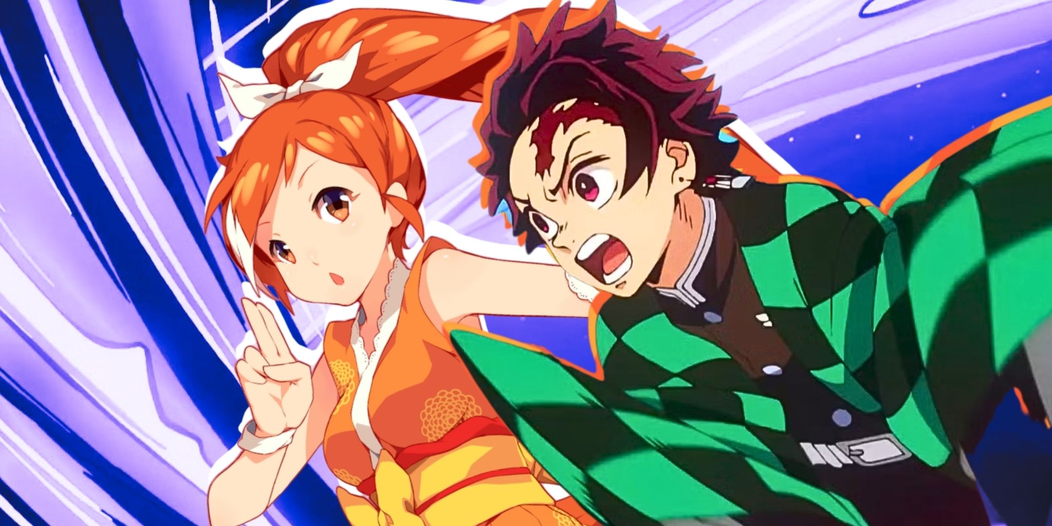 Tanjiro Kamado from the Demon Slayer anime with Crunchyroll mascot Hime
