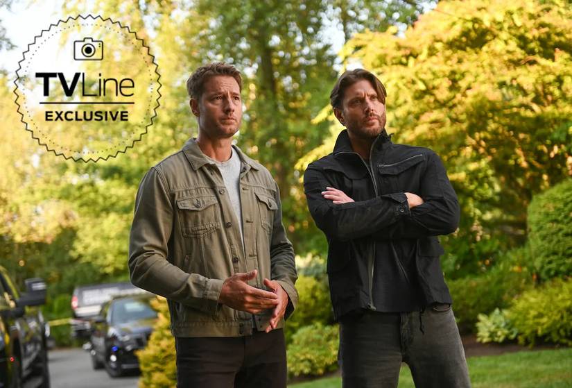 Justin Hartley and Jensen Ackles as Colter and Russell Shaw in Tracker Season 3 premiere.