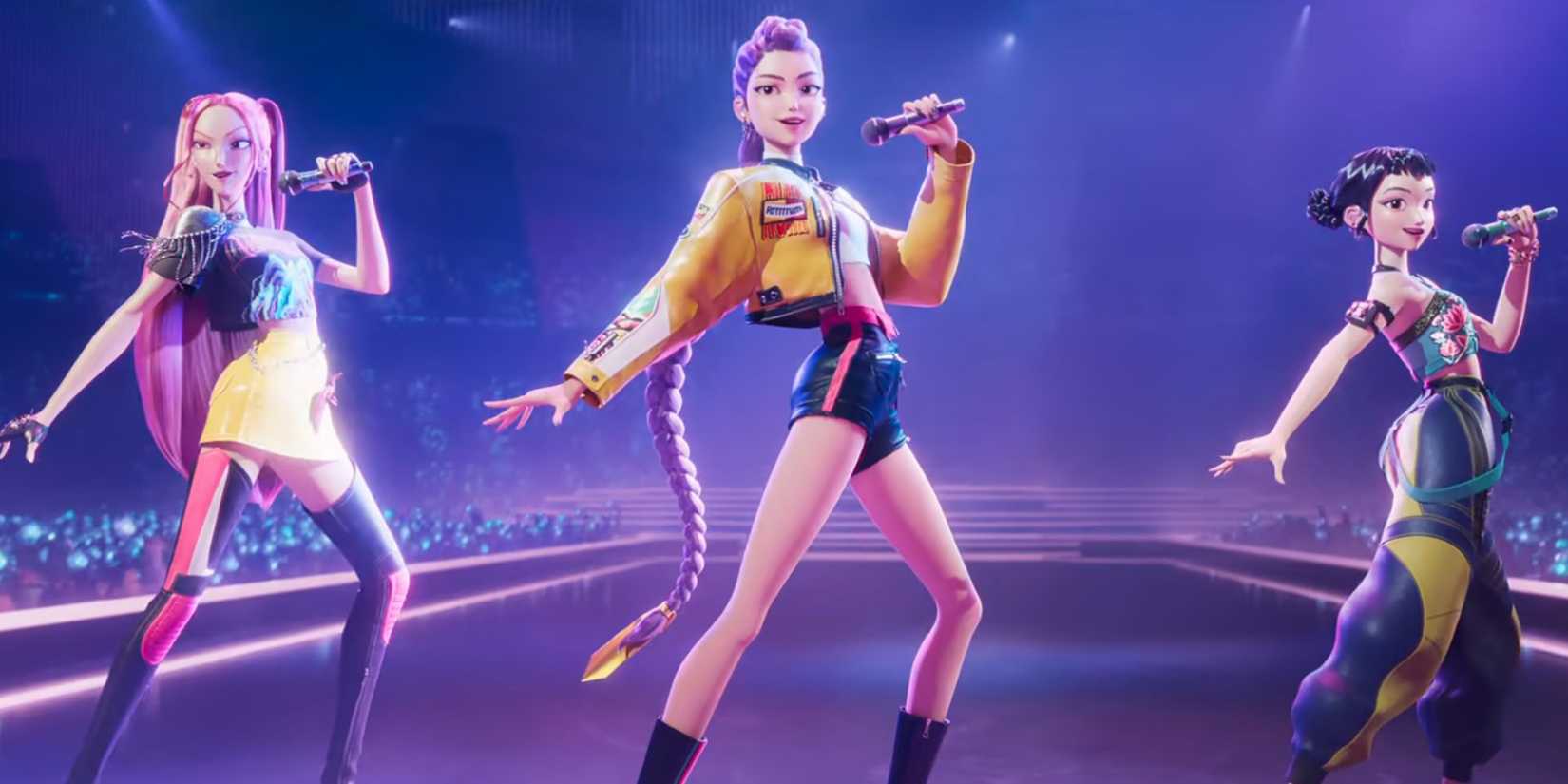Rumi, Mira and Zoey all dance in synchronization while they perform "How is it done" In KPOP demon hunters.
