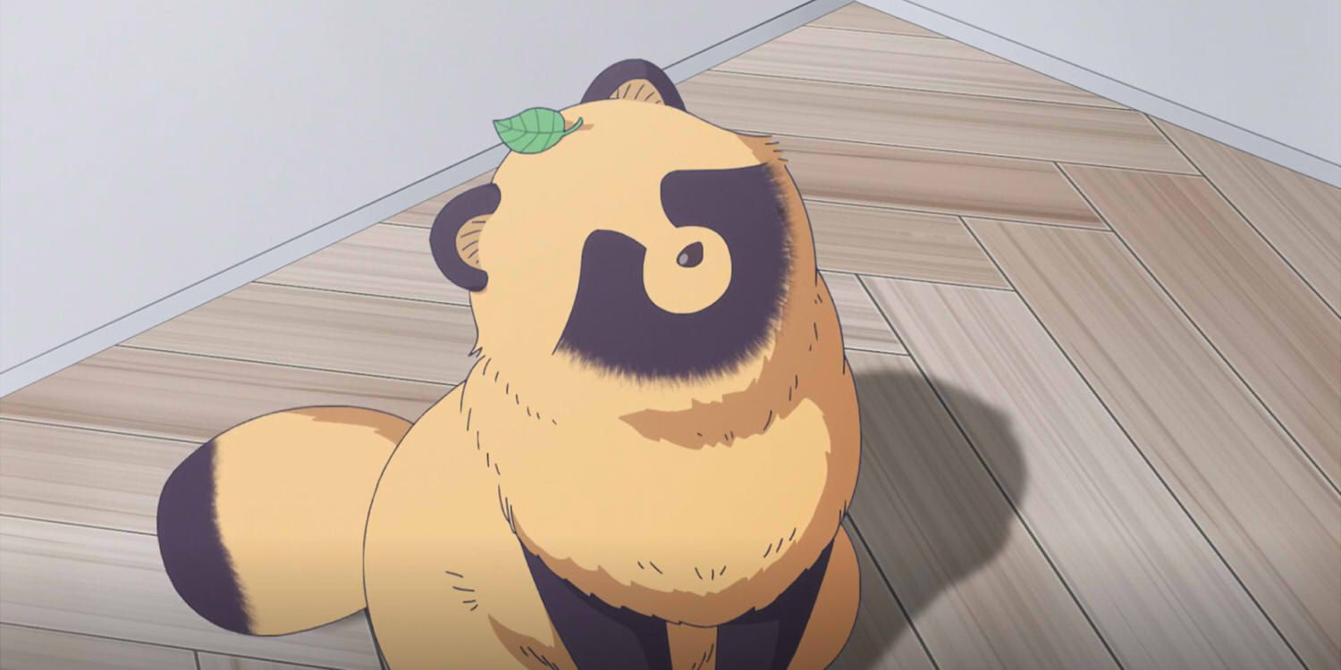 Makhluk tanuki menatap Fuji di With You and the Rain.