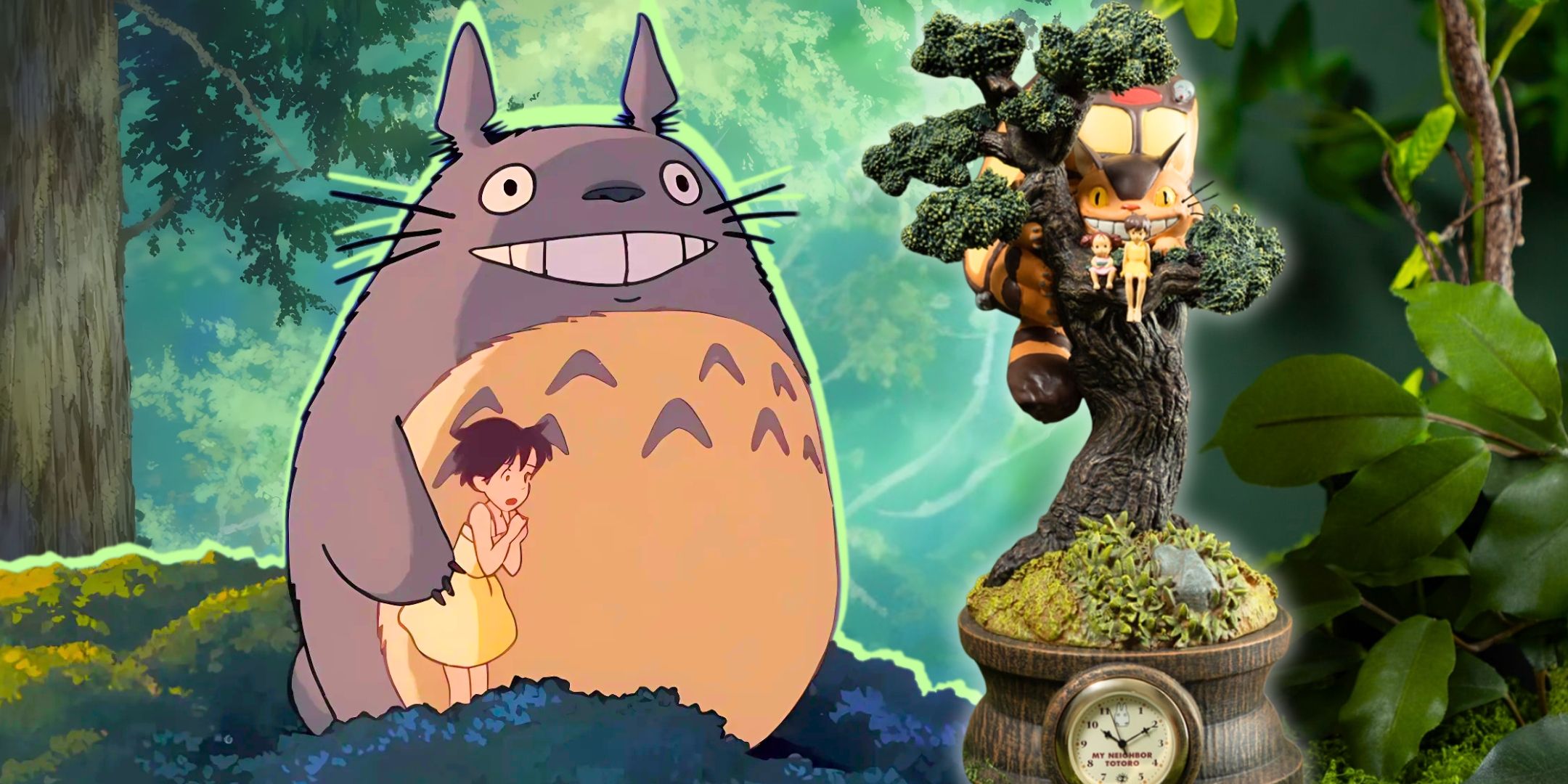 Totoro from Studio Ghibli's My Neighbor Totoro anime movie and the Catbus clock