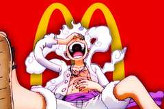Gear 5 Luffy from One Piece with McDonald's M golden arches logo