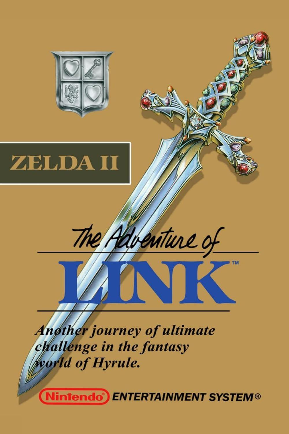 The poster for Zelda II: The Adventure of Link features the game's title superimposed in front of a sword.