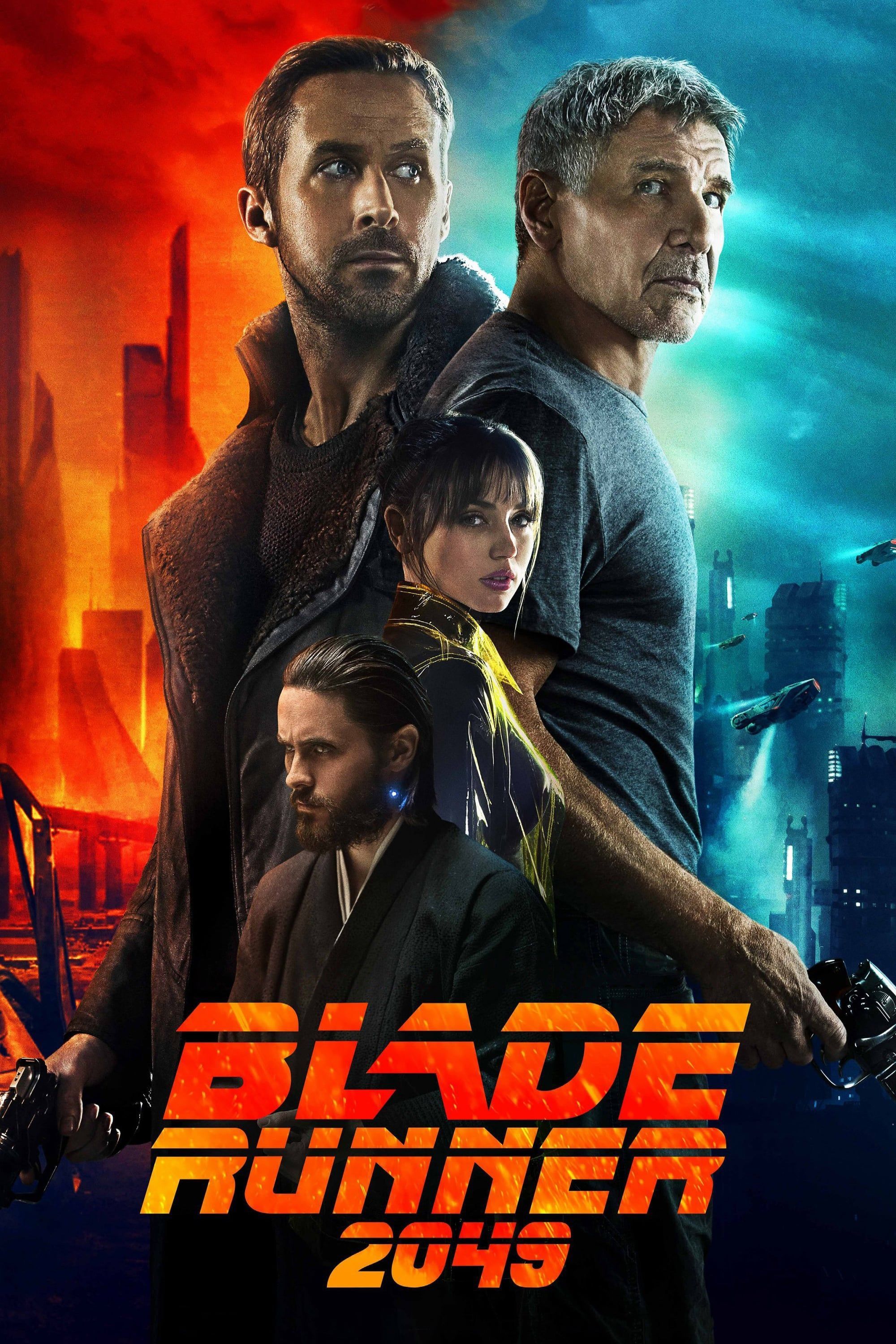 Officer K (Ryan Gosling) and Rick Deckard (Harrison Ford) are fetured prominently above Joi (Ana de Armas) and Niander Wallace (Jared Leto) on the cover for Blade Runner 2049.