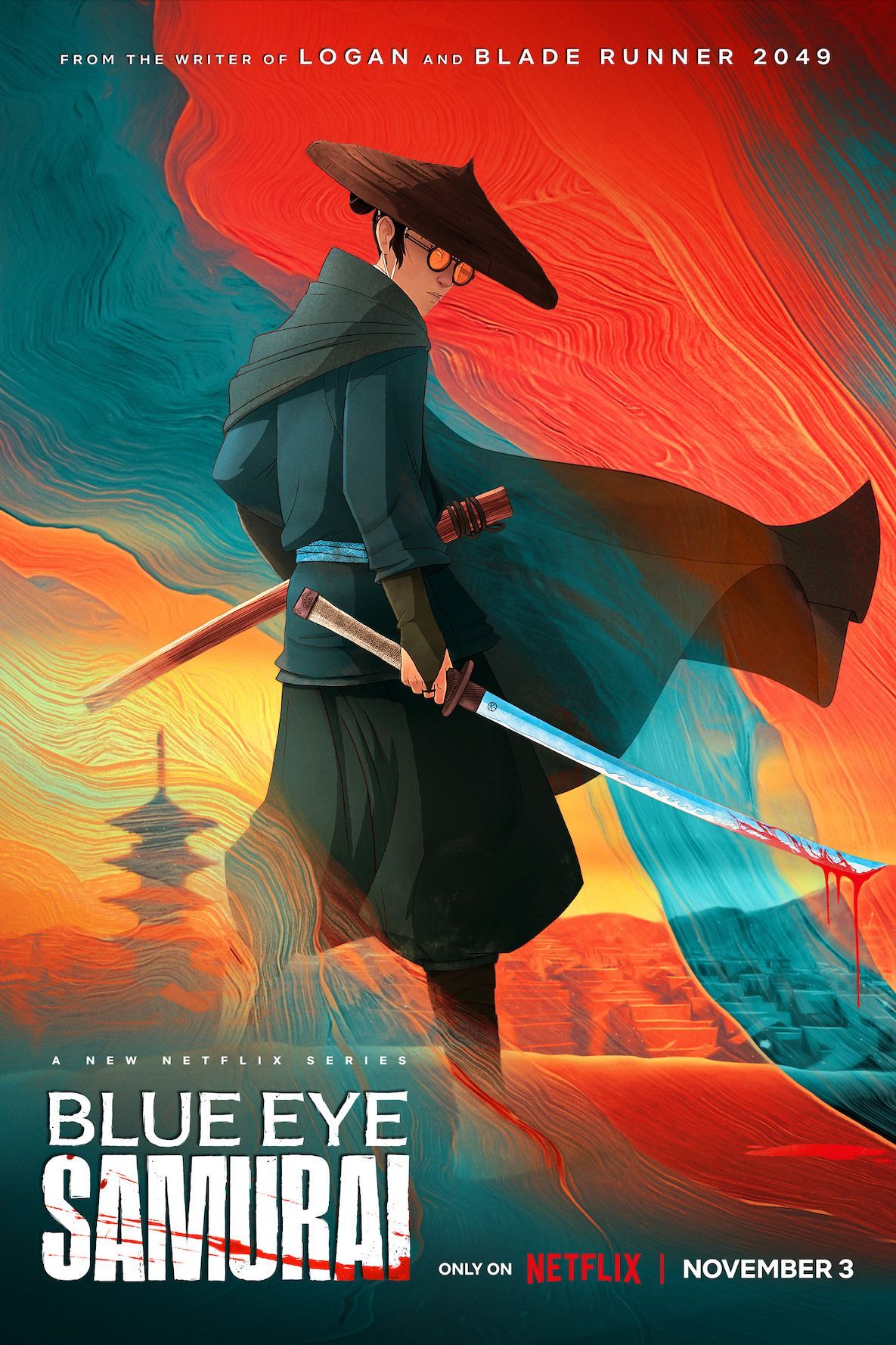 Poster Blue Eye Samurai TV Series Mizu com sua espada