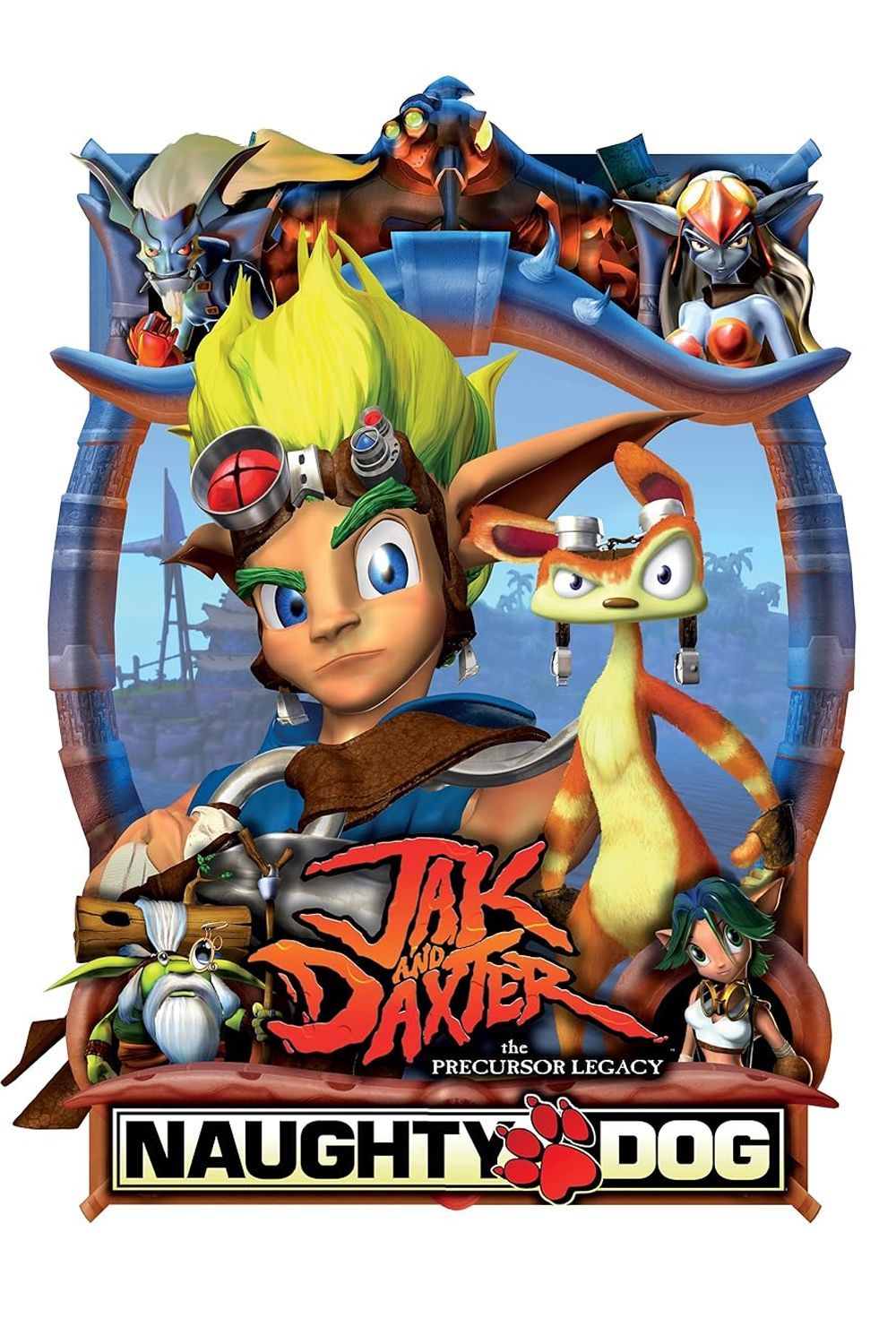 Jak and Dexter each have an eyebrow raised on the cover for Jak and Daxter: The Precursor Legacy.