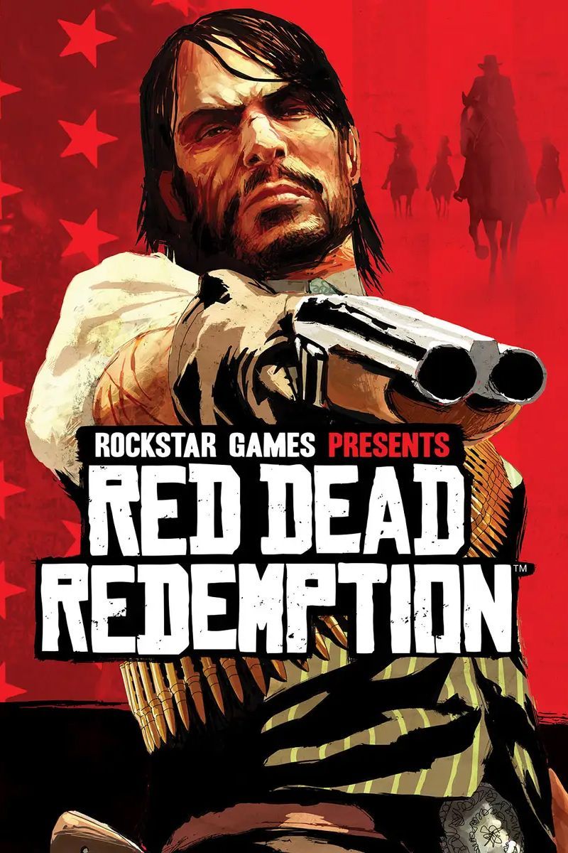 Marston aims a shotgun at the Red Dead Redemption promotional image.