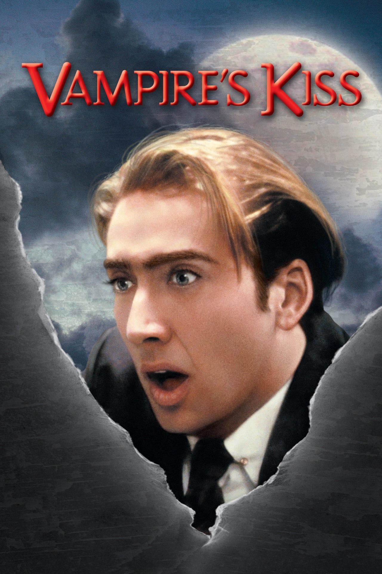 Vampire's Kiss Movie Poster With Nicolas Cage in Front of the Moon