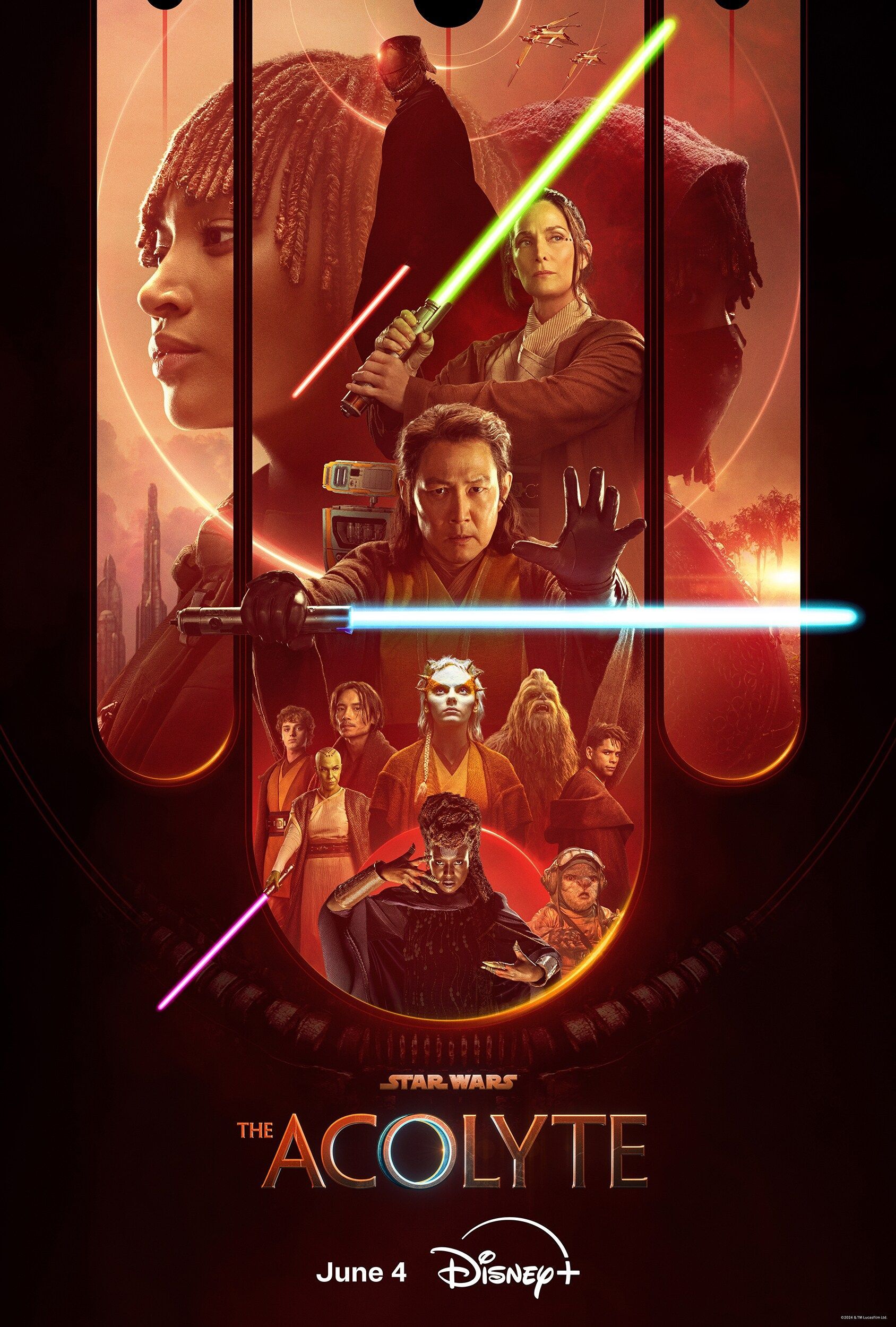 The-Acolyte-Poster-shows-jedi-order-mae-and-a-sith-lord-holding-lightsabers.jpeg